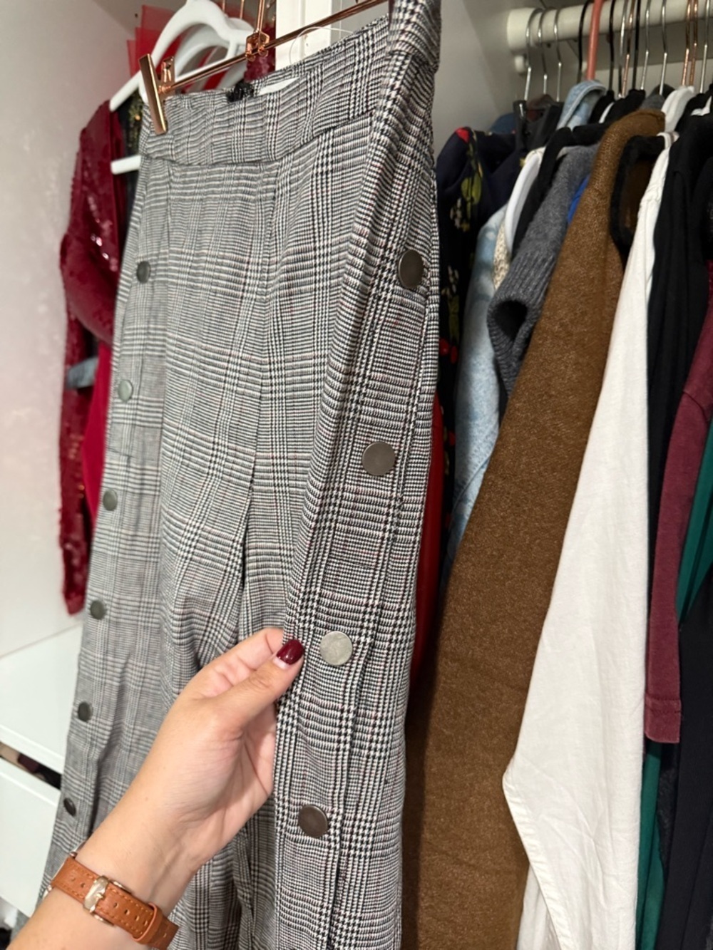 Lush Gray Plaid Straight-Leg Button-Trim Pants - Picture 4 of 6